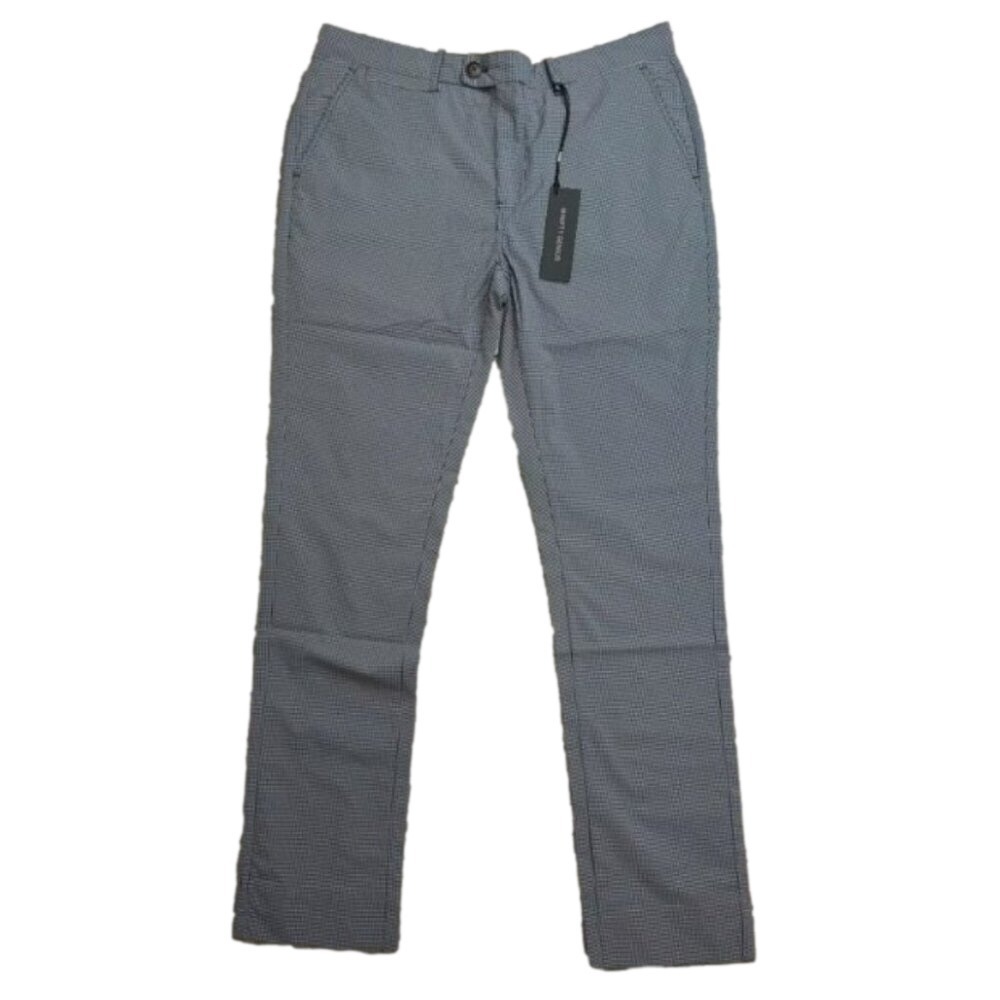 New NIFTY GENIUS Mens Size 34 Navy White Gingham Trouser Chino Pants Lightweight